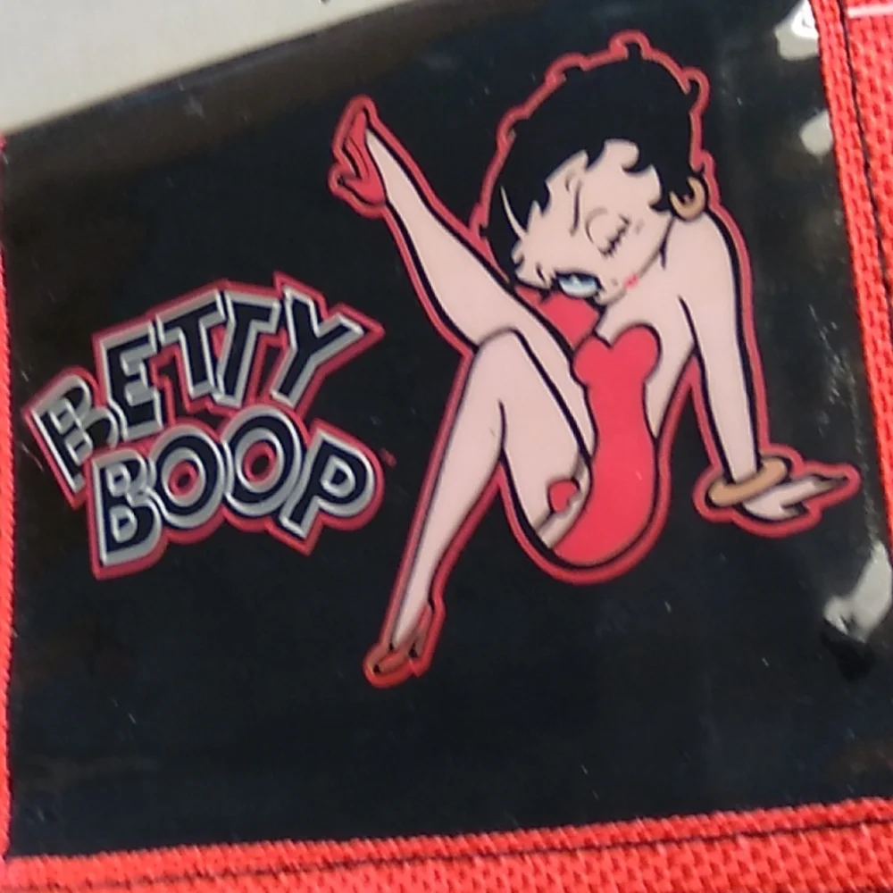 Betty Boop folding money wallet bag black vinyl with red trim small adult kid